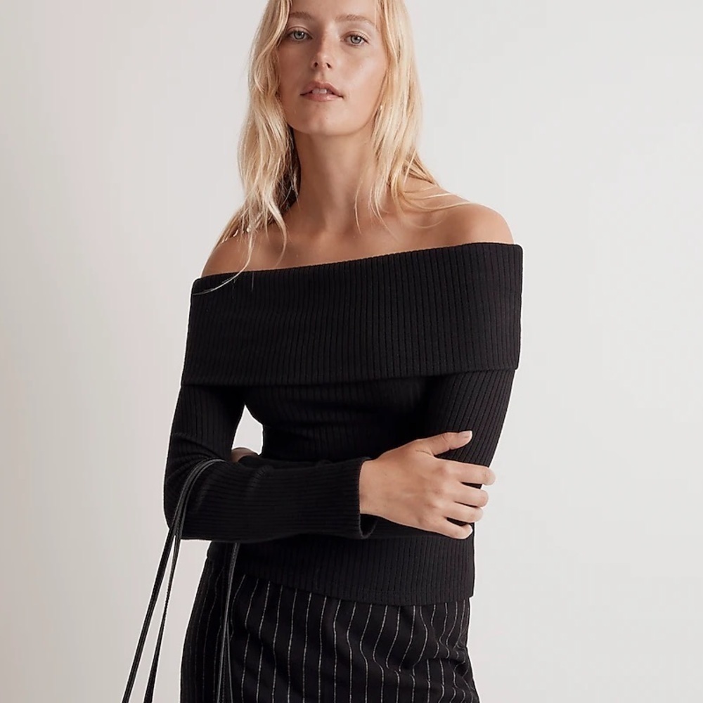 MADEWELL Black Off Shoulder Long Sleeve Blouse NWT